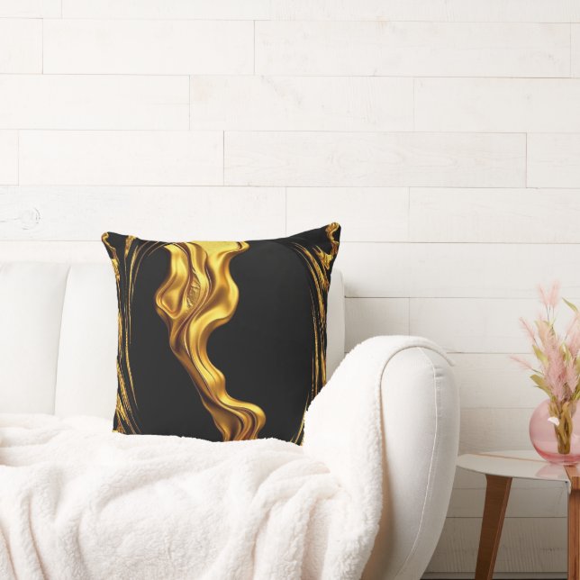 Opulent Swirl Liquid Gold Black Monochrome Christi Kussen (Bank)