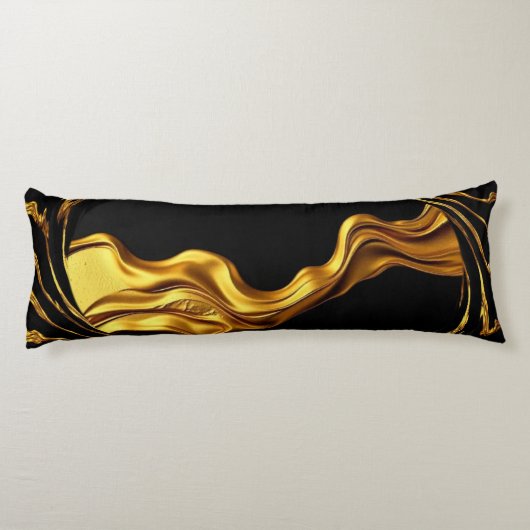 Opulent Swirl Liquid Gold Black Monochrome Christi Lichaamskussen (Achterkant)