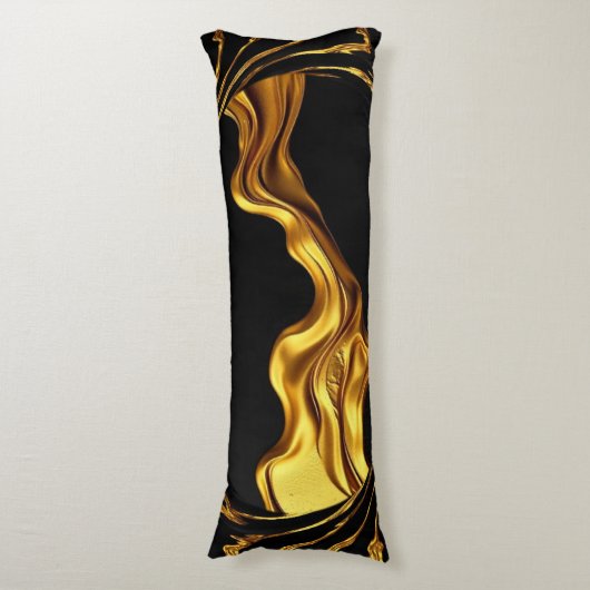 Opulent Swirl Liquid Gold Black Monochrome Christi Lichaamskussen (Voorkant Verticaal)