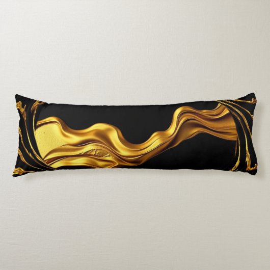 Opulent Swirl Liquid Gold Black Monochrome Christi Lichaamskussen (Voorkant)