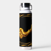 Opulent Swirl Liquid Gold Black Monochrome Christi Waterfles (Achterkant)