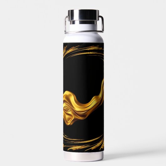 Opulent Swirl Liquid Gold Black Monochrome Christi Waterfles (Achterkant)