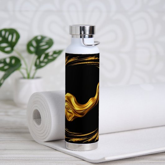 Opulent Swirl Liquid Gold Black Monochrome Christi Waterfles (Yoga (Gedraaid)  )