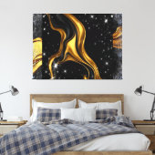Opulent Swirl Liquid Gold Black Monochrome Designe Canvas Afdruk (Insitu (Slaapkamer))