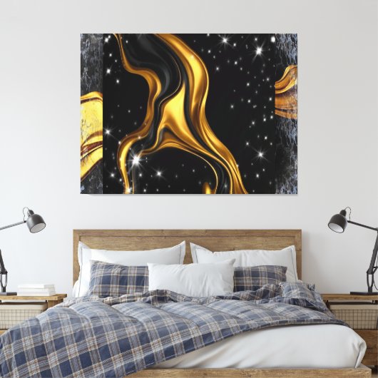 Opulent Swirl Liquid Gold Black Monochrome Designe Canvas Afdruk (Insitu (Slaapkamer))