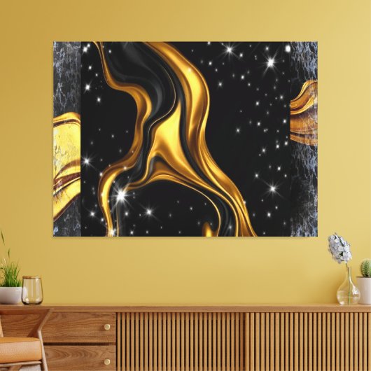 Opulent Swirl Liquid Gold Black Monochrome Designe Canvas Afdruk (Insitu (Woonkamer))