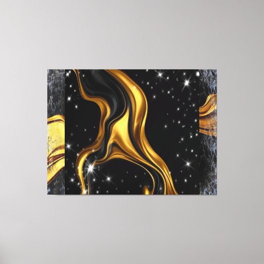 Opulent Swirl Liquid Gold Black Monochrome Designe Canvas Afdruk (Voorkant)