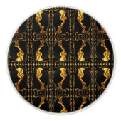 Opulent Swirl Liquid Gold Black Monochrome Designe Keramische Knop (Voorkant)
