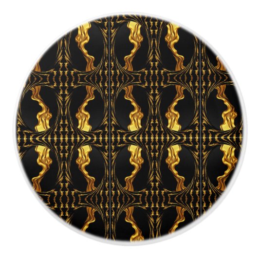 Opulent Swirl Liquid Gold Black Monochrome Designe Keramische Knop (Voorkant)