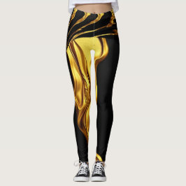 Opulent Swirl Liquid Gold Black Monochrome Leggings