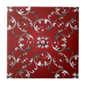 Opulent Victoriaans Scarlet Red en Silver Swirls Tegeltje (Voorkant)