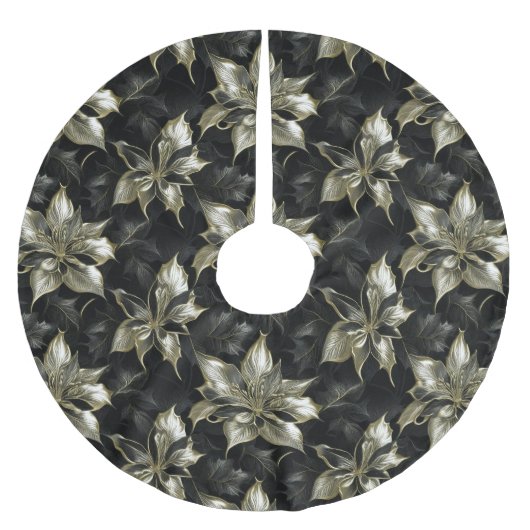 Opulent Zilveren Poinsettia Bloemen Kerstboom Rok (Voorkant)