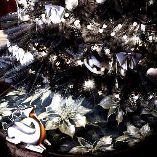 Opulent Zilveren Poinsettia Bloemen Kerstboom Rok