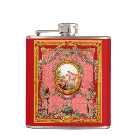 opulente 18e - eeuwse barokke print happy family heupfles (Voorkant)