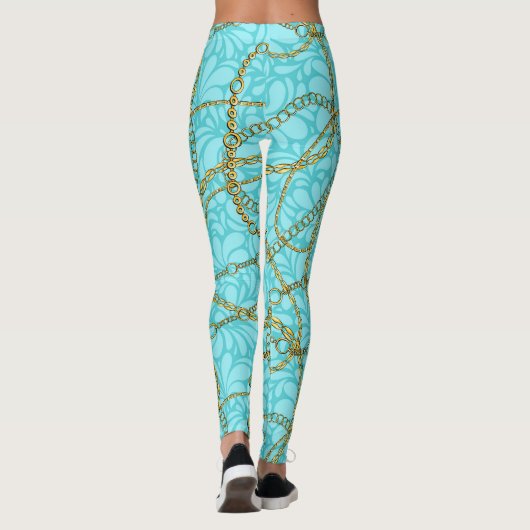 Opulente Blauwgroen Leggings met Golden Chains (Achterkant)