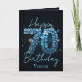 Opulente Chic Sapphire Blue en Black 70e verjaarda Kaart (Voorkant)