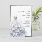 Opulente elegante zilveren jurk glamour Quinceañer Kaart (Staand voorkant)