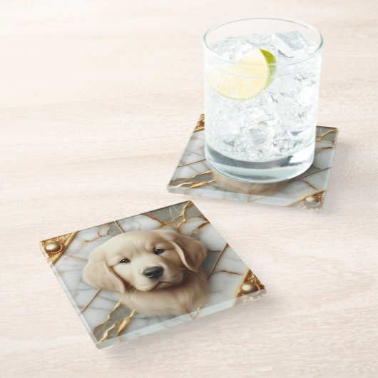 Opulente Golden Retriever Marble Essence Glazen Onderzetter (Schuin)