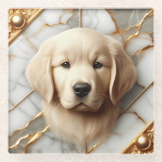 Opulente Golden Retriever Marble Essence Glazen Onderzetter (Voorkant)