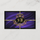 Opulente Royal Blue Gold Crown met Monogram Foto Visitekaartje (Voorkant)