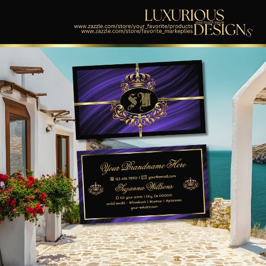 Opulente Royal Blue Gold Crown met Monogram Noble Visitekaartje