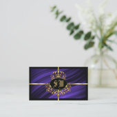 Opulente Royal Blue Gold Crown met Monogram Noble Visitekaartje (Staand voorkant)