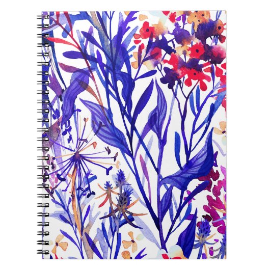 Opulente Waterverf Bloemen: Tuin Achtergrond. Notitieboek (Voorkant)