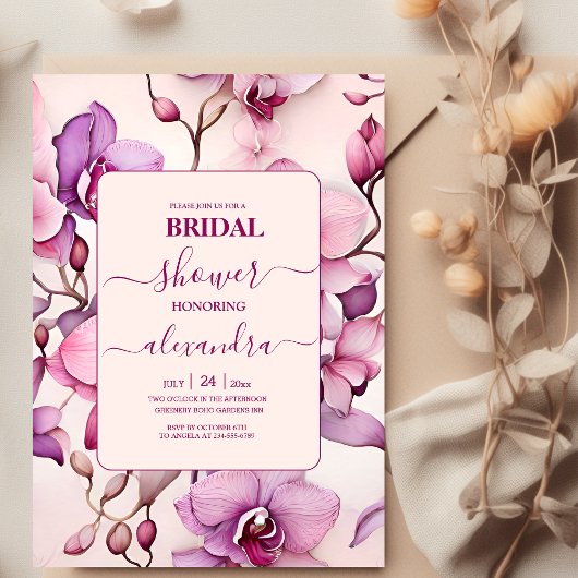Opulente Waterverf Roze Orchidee Bridal Kaart