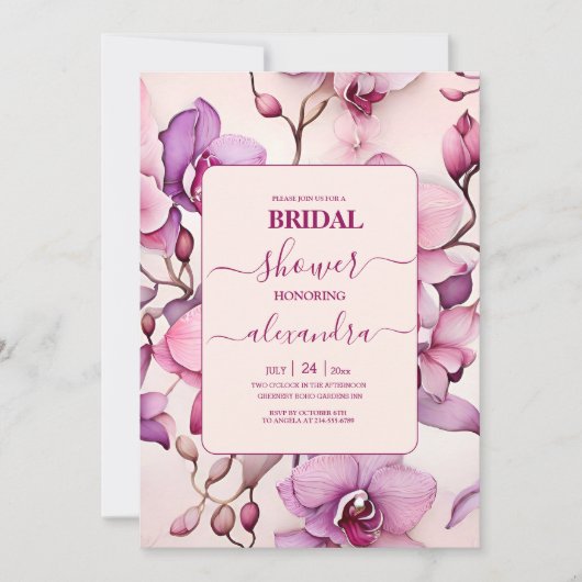 Opulente Waterverf Roze Orchidee Bridal Kaart (Voorkant)