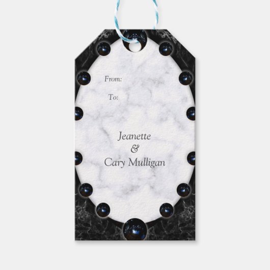 Opulente witte en zwarte bollen cadeaulabel (Voorkant)