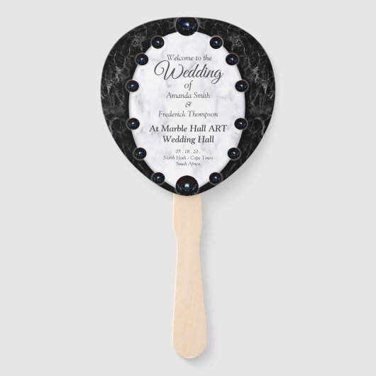 Opulente witte en zwarte bollen handwaaier (Voorkant)