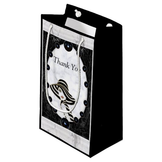 Opulente witte en zwarte bollen klein cadeauzakje (Voorkant Gekanteld)