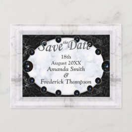 Opulente witte en zwarte marmer + bollen aankondigingskaart