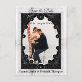 Opulente witte en zwarte marmer + bollen aankondigingskaart