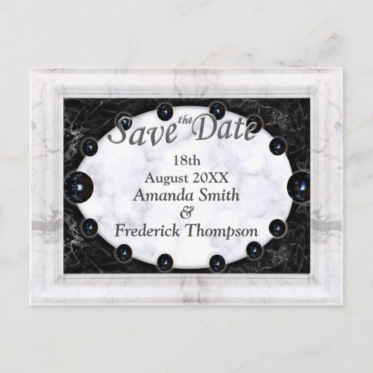 Opulente witte en zwarte marmer + bollen aankondigingskaart (Voorkant)