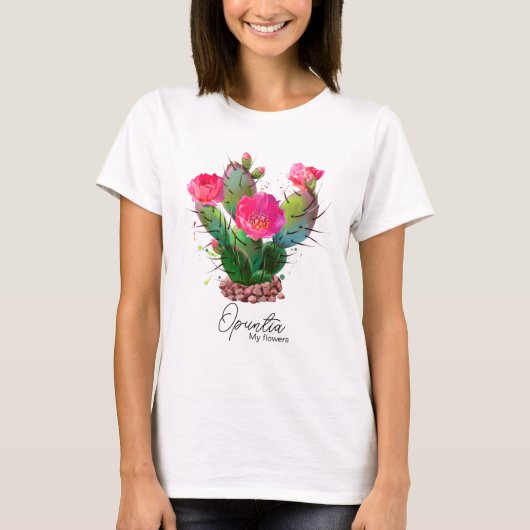 Opuntia bloei in stenen t-shirt (Voorkant)