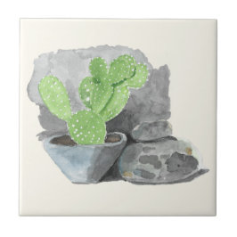 Opuntia Cactus Aquarel Schildering Keramische Tege Tegeltje