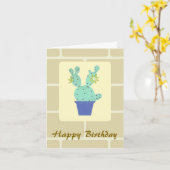 Opuntia Cactus en Wall Bricks Verjaardag Kaart (Gele Bloem)