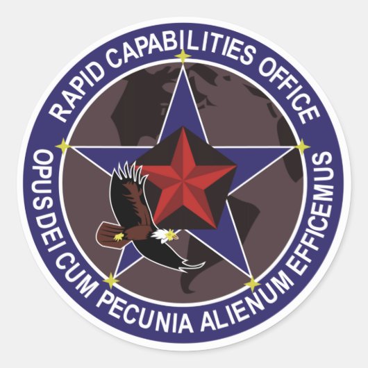 Opus dei cum pecunia alienum ronde sticker (Voorkant)