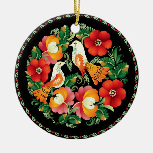 OPUS Hongaarse Bloem en vogel Keramisch Ornament (Voorkant)