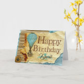 Opus Posh Steampunk Balloon Aangepaste verjaardag Kaart (Gele Bloem)