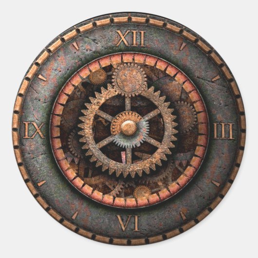 Opus Posh Steampunk Gears Ronde Sticker (Voorkant)