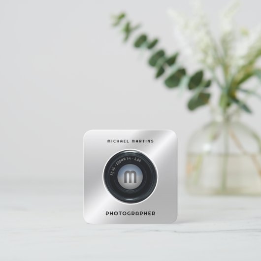 Opvallen fotocamera-looks vierkante visitekaartje (Staand voorkant)