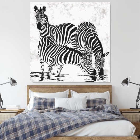 Opvallend 3 Zebras Canvas Afdruk (Insitu (Slaapkamer))