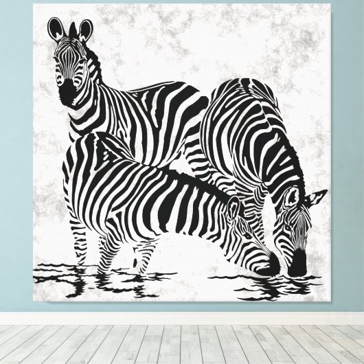 Opvallend 3 Zebras Canvas Afdruk (Insitu (Houten vloer))