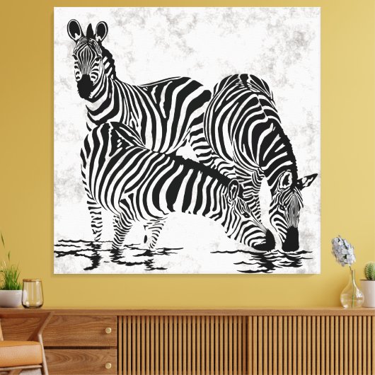 Opvallend 3 Zebras Canvas Afdruk (Insitu (Woonkamer))