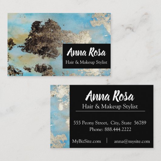 * Opvallend Abstract zwarte Waterverf Silver Visitekaartje (Voorkant / Achterkant)