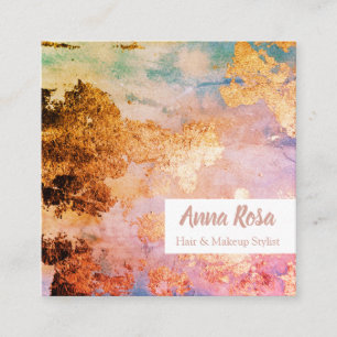 * Opvallend Abstracte Waterverf Gold Blue Roze Vierkante Visitekaartje