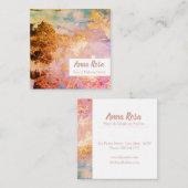 * Opvallend Abstracte Waterverf Gold Blue Roze Vierkante Visitekaartje (Voorkant / Achterkant)