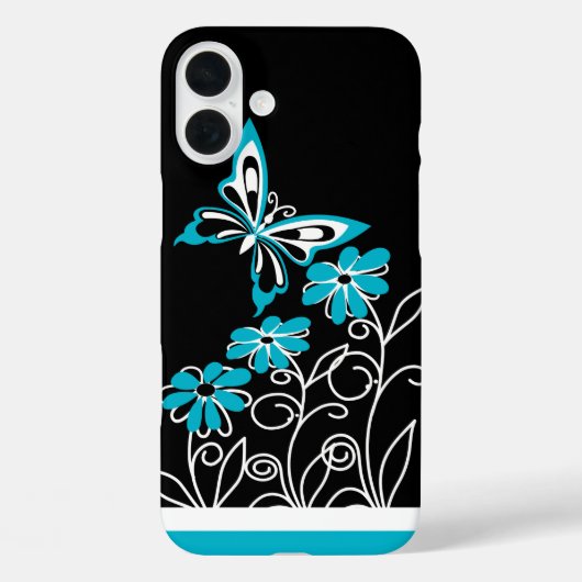 Opvallend Aqua Blue Butterfly en Flowers Case-Mate iPhone Case (Achterkant)